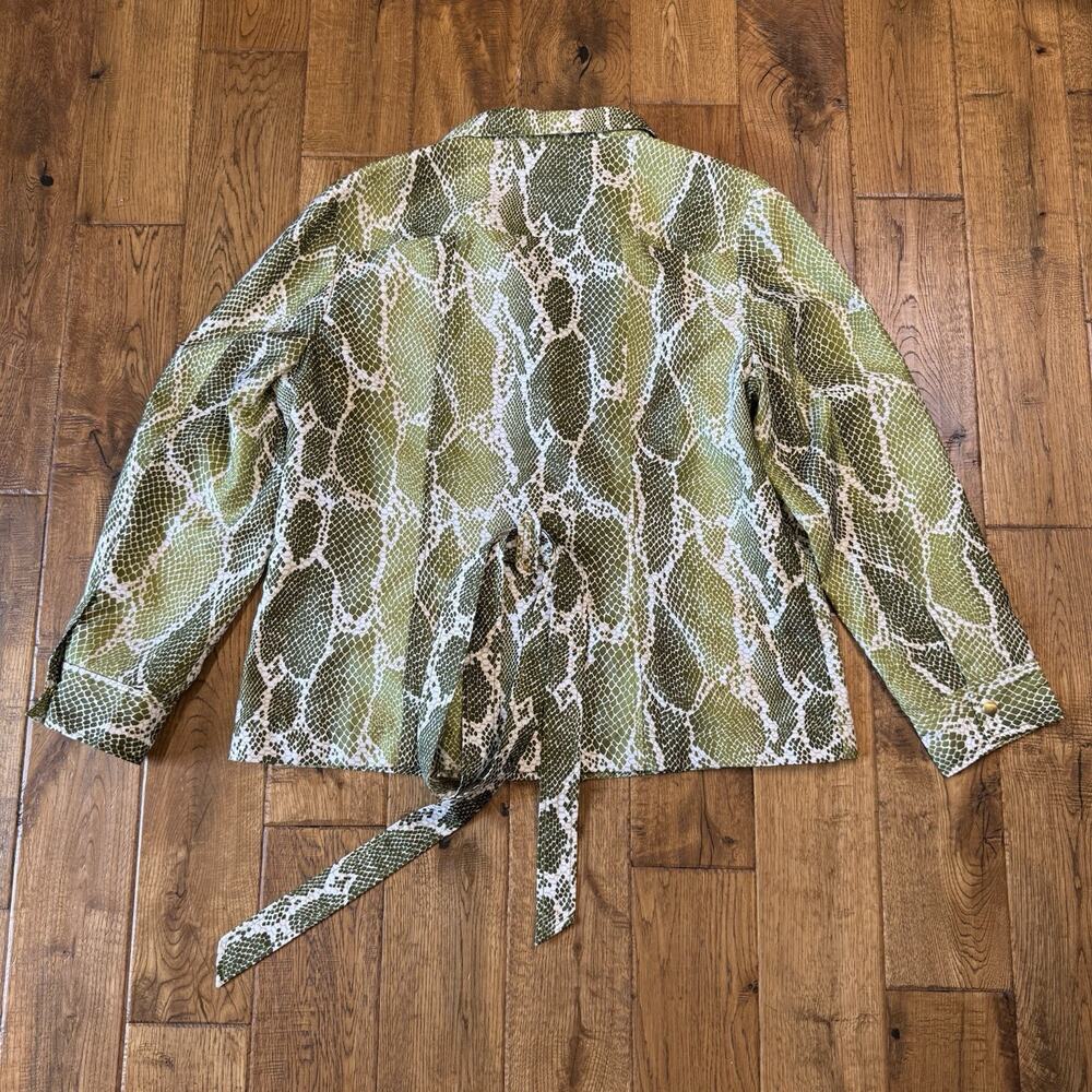 Jones New York Sport Rain Jacket Women's Sz XL Belted Green Snakeskin Pockets - Picture 6 of 6
